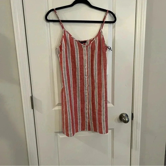Forever 21 Mini Dress Sz medium Linen blend striped spaghetti straps $5 - Picture 1 of 5